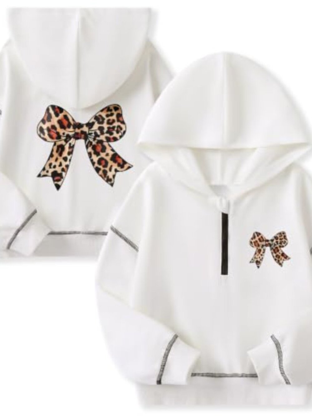 Girls Half Zip Hoodie Bow Print Pullover Sweatshirt